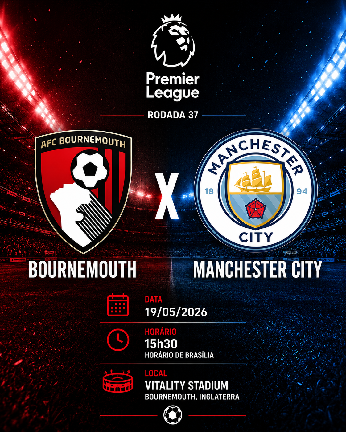 BOURNEMOUTH × MANCHESTER CITY: Man City vence + BTTS @2,22