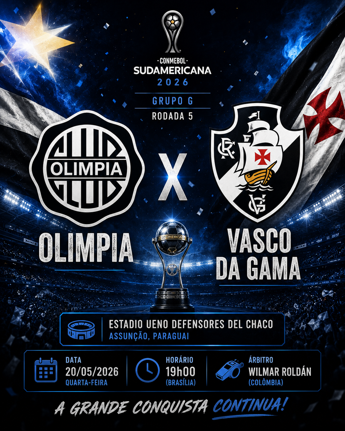 OLIMPIA × VASCO DA GAMA: Under 2.5 Gols @1,82