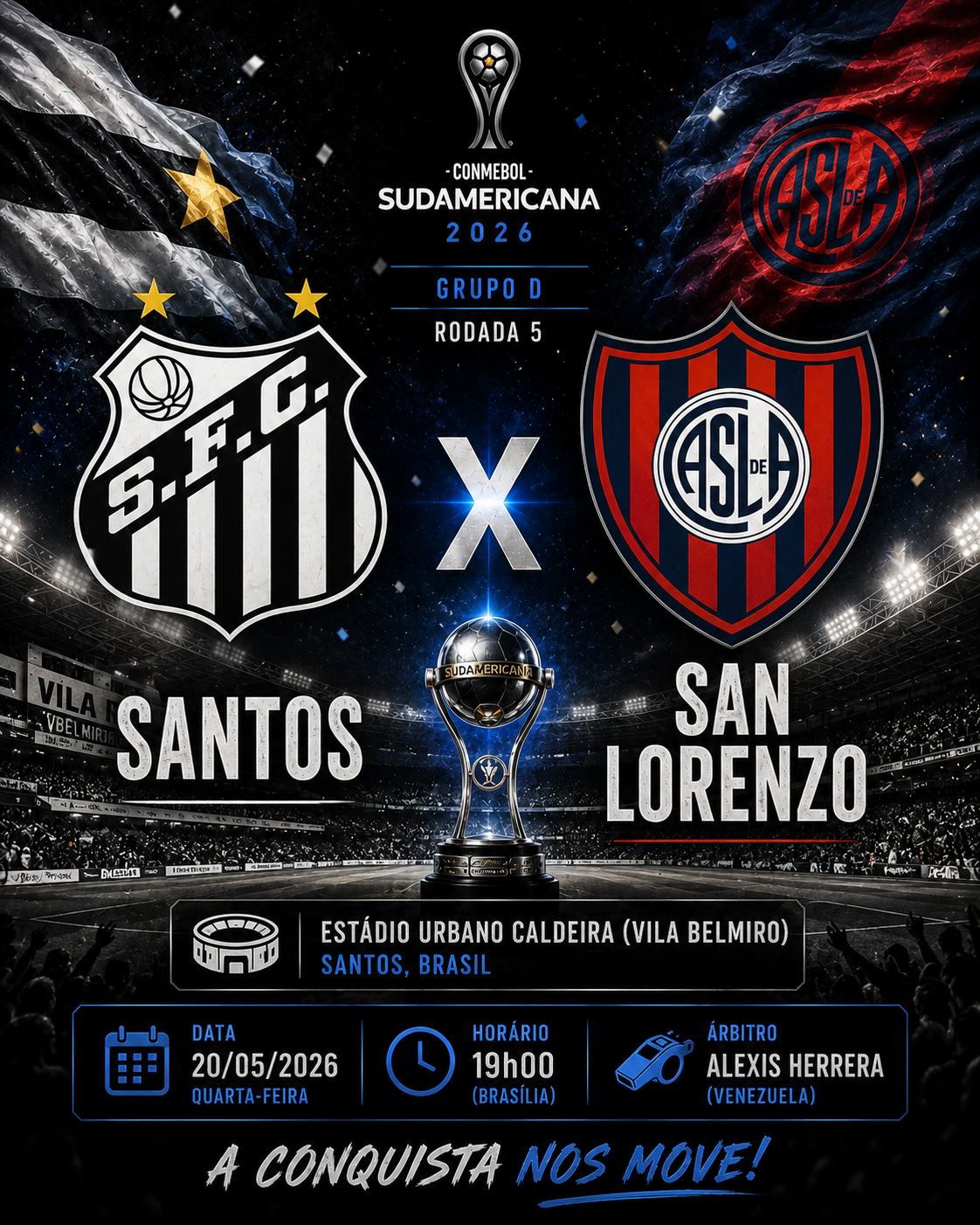 SANTOS × SAN LORENZO: Under 2.5 Gols @1,90