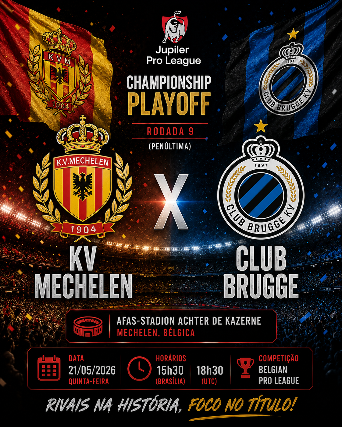 KV MECHELEN × CLUB BRUGGE: Over 2,5 Gols @1,60