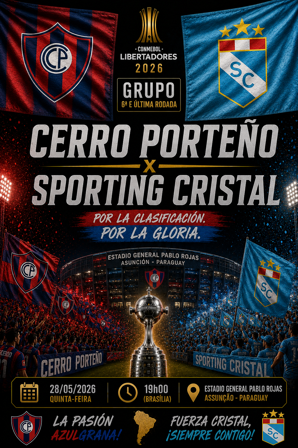 CERRO PORTEÑO × SPORTING CRISTAL: Under 2.5 Gols @1,61