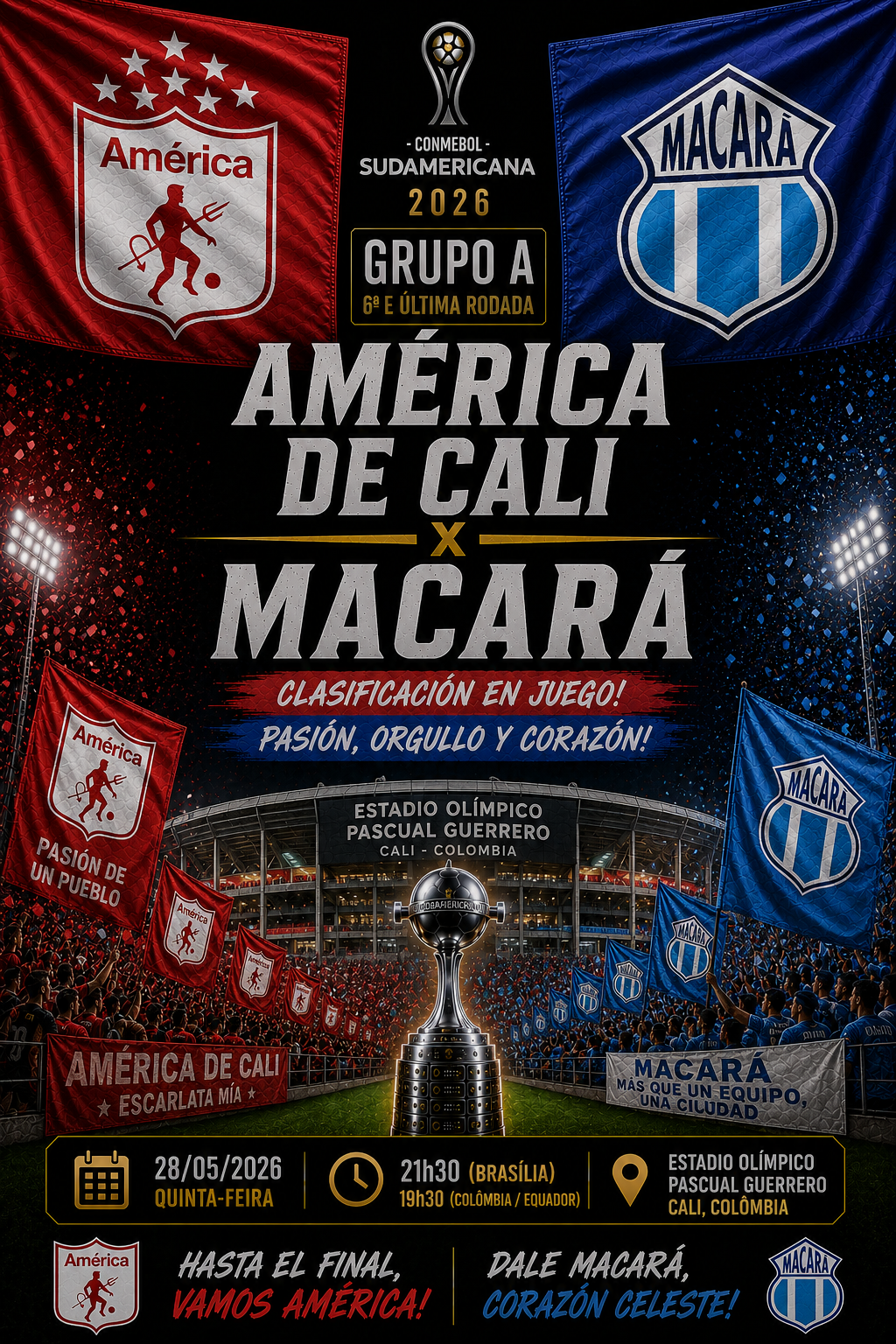 AMÉRICA DE CALI × MACARÁ: Under 2,5 Gols @1,60