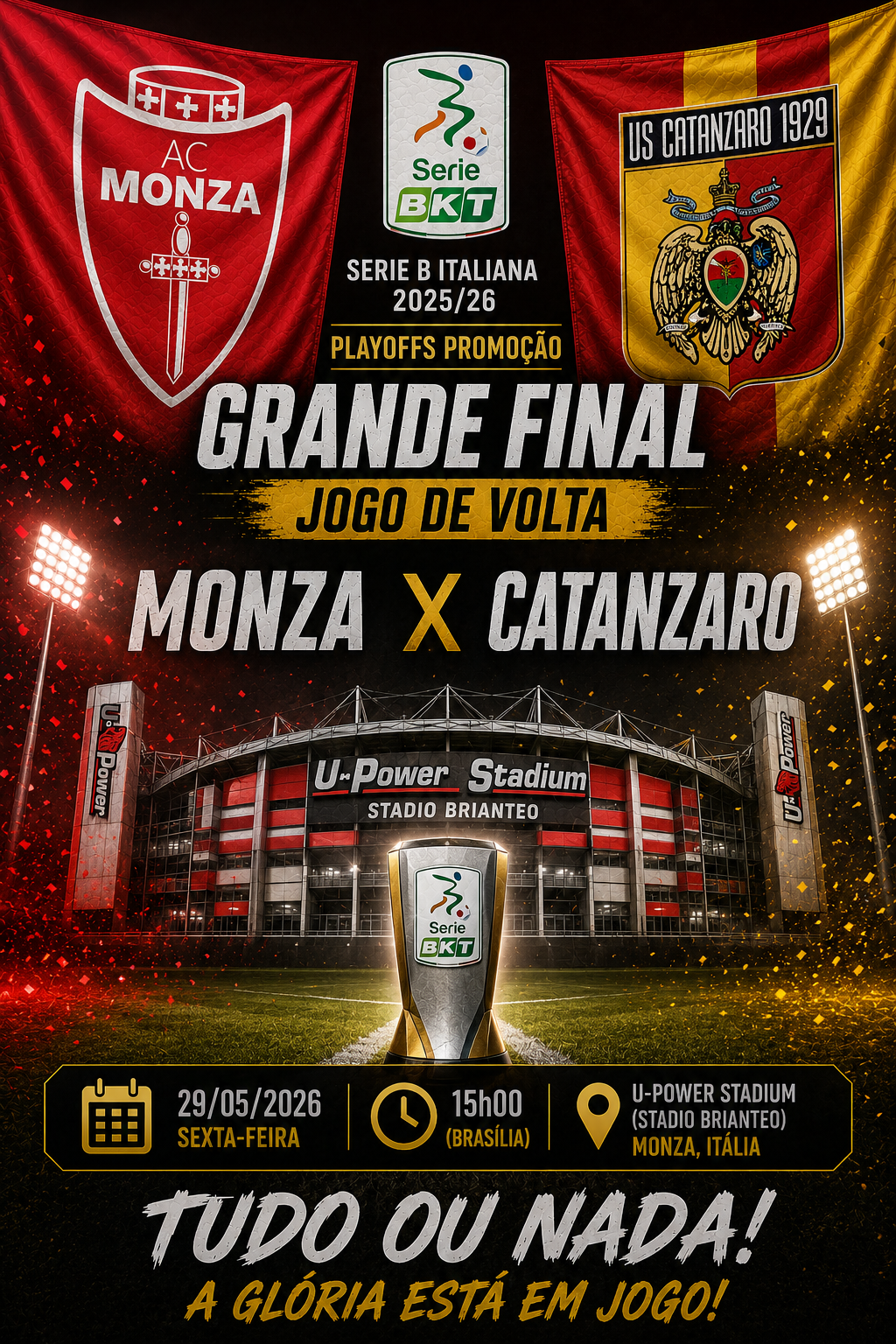 MONZA × CATANZARO: Under 2,5 Gols @1,75