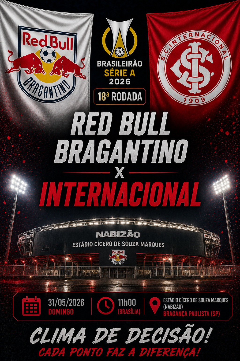 RED BULL BRAGANTINO × INTERNACIONAL: Over 2,5 Gols @1,80