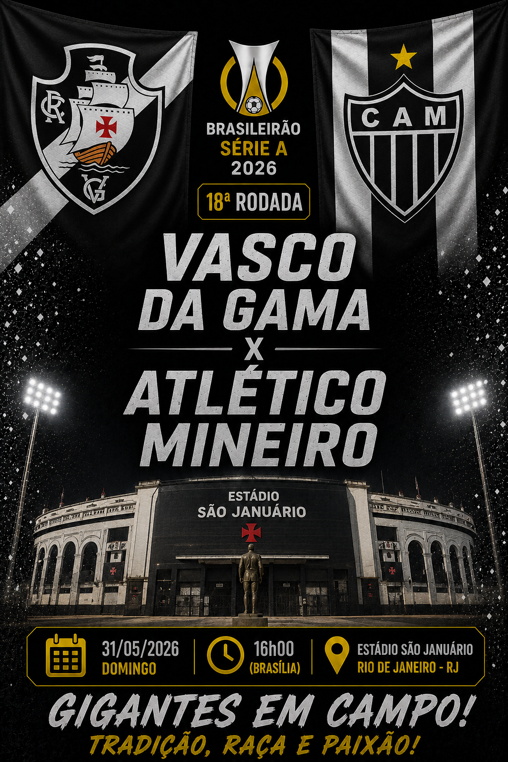 VASCO DA GAMA × ATLÉTICO MINEIRO: Over 2,5 Gols @2,05