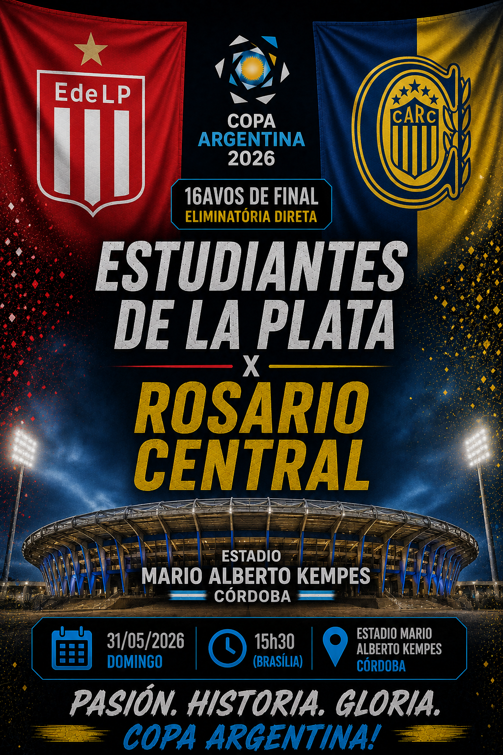 ESTUDIANTES DE LA PLATA × ROSARIO CENTRAL: Under 2.5 Gols @1,40