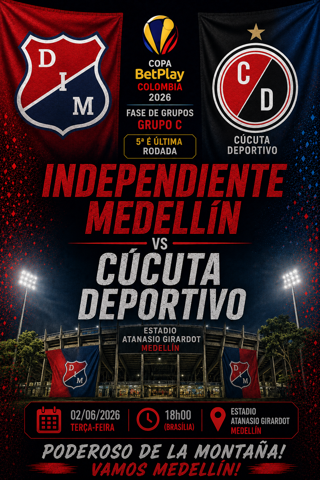 INDEPENDIENTE MEDELLÍN × CÚCUTA DEPORTIVO: Over 2.5 Gols @1,95