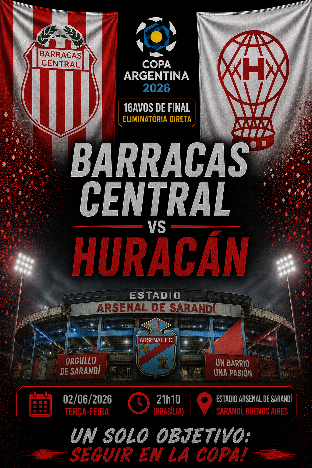 BARRACAS CENTRAL × HURACÁN: Under 2.5 Gols @1,62